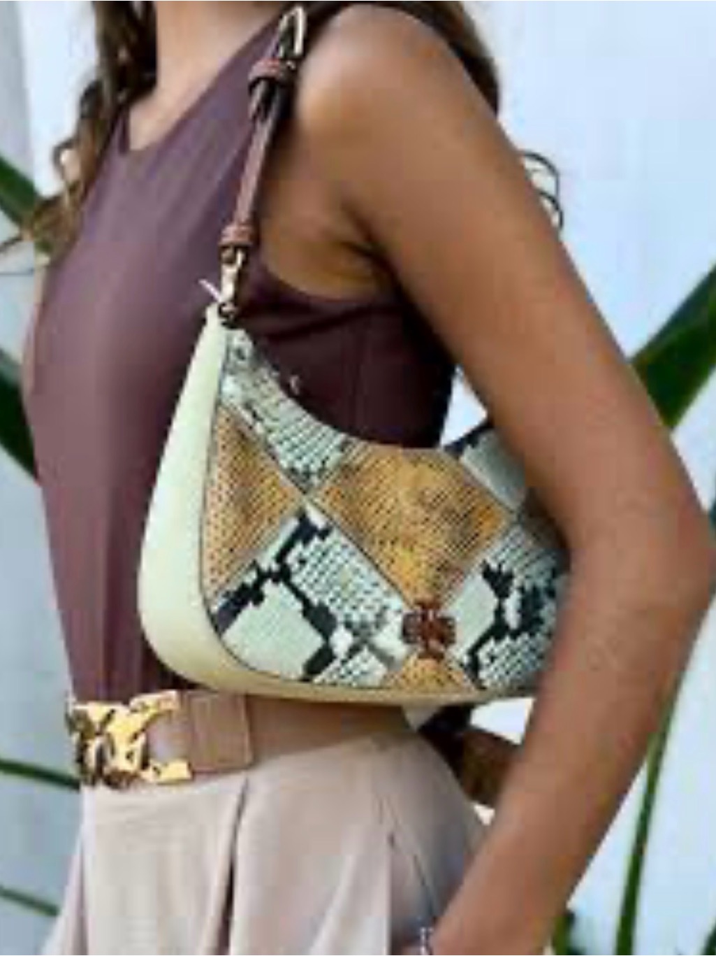 Tory Burch Snake-Print Shoulder Bag In Cream And Brown